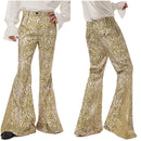 1970s Retro Vintage Disco Mid Waist Bell Bottom Super Flares  Printed Long Pants