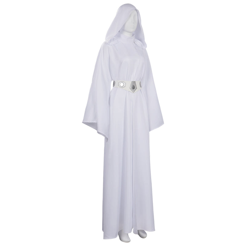 princess leia dress with hood Disney Parks Princess Leia White Hooded Long Sleeve Dress Silver Belt Wig 9/10