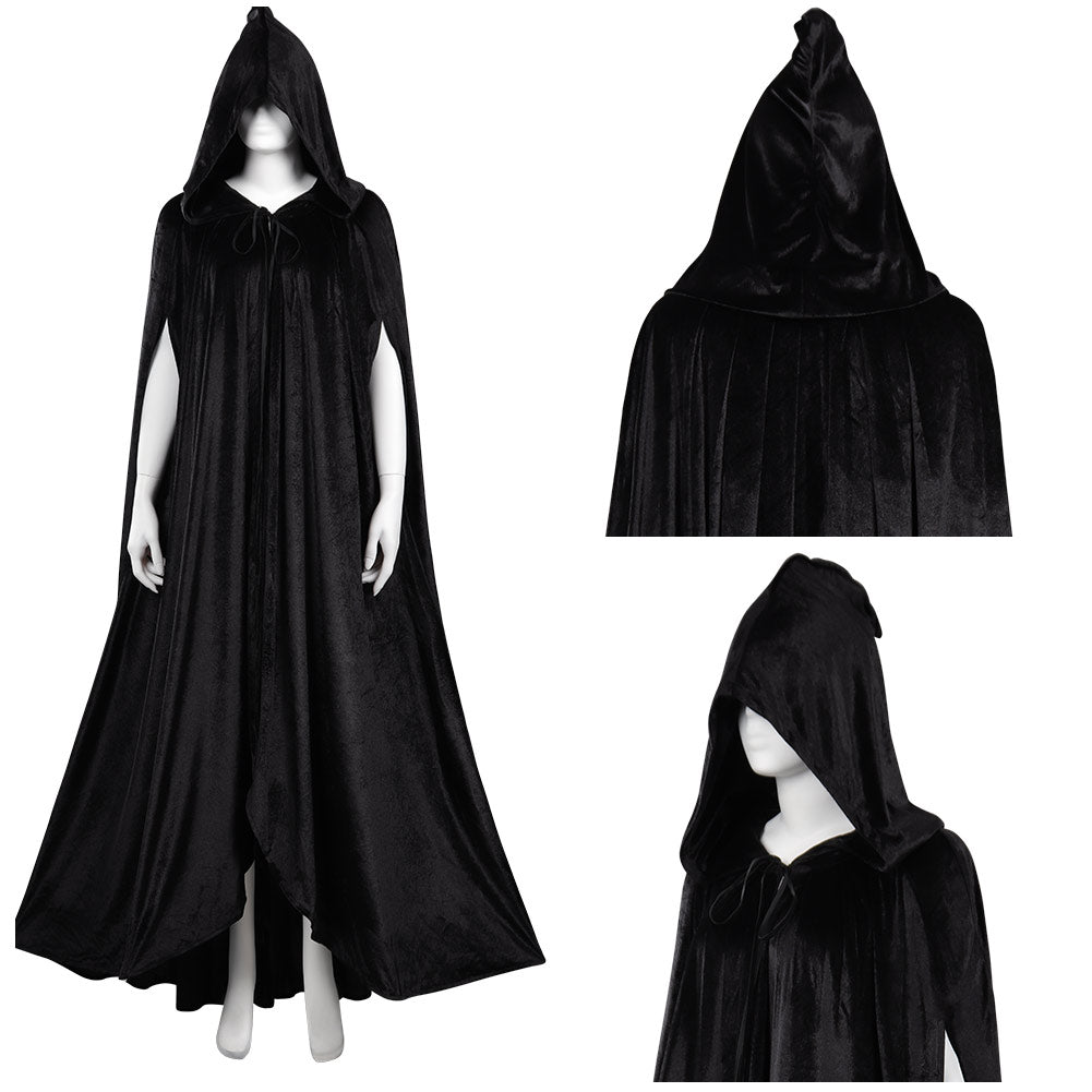 Witch Wizard Wizard Robe Cosplay Costume Black Short Sleeve Hooded Clo