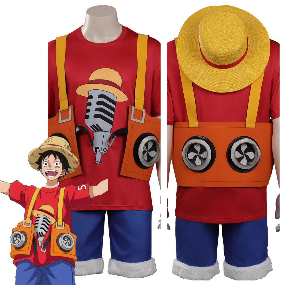 One Piece Monkey Luffy Red Cape red suit cosplay costume man's outfit  custom{A
