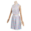 2023 Doll Movie Blue Printed Female Sexy Skirt Sleeveless Top Roleplay Dress Party Carnival Halloween Cosplay Costume