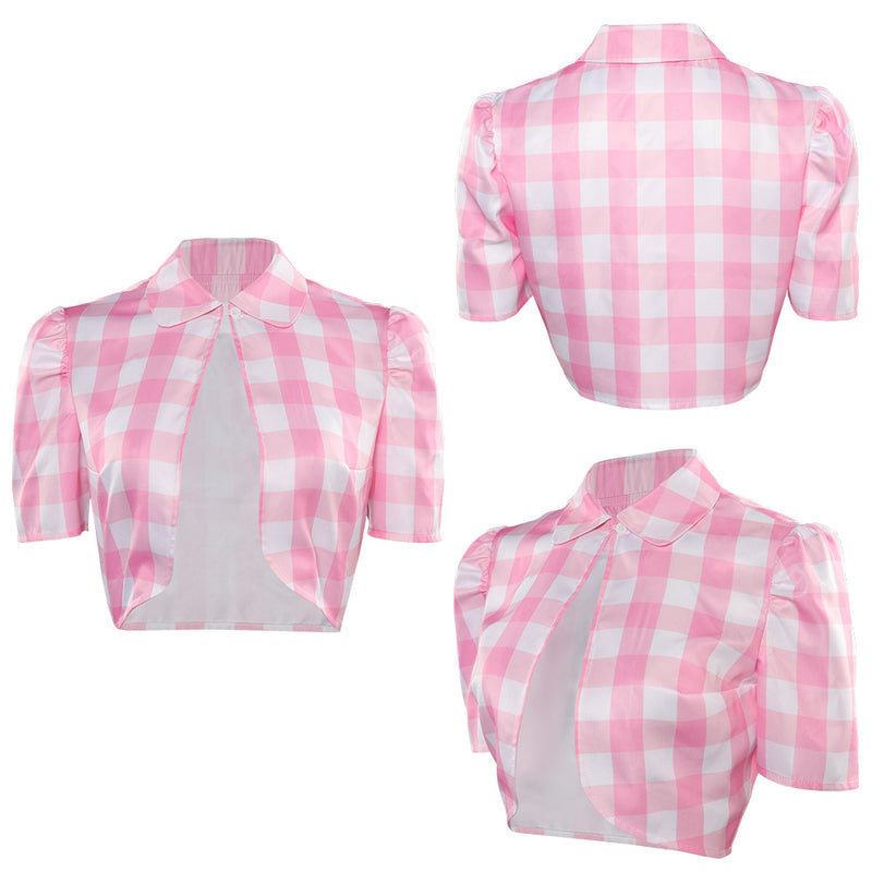 2023 Doll Movie Pink Lattice Women Party Carnival Halloween Cosplay Costume