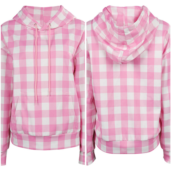 2023 Doll Movie Women Pink Plaid Hoodie Fashion Collocation Party Carnival Halloween Cosplay Costume
