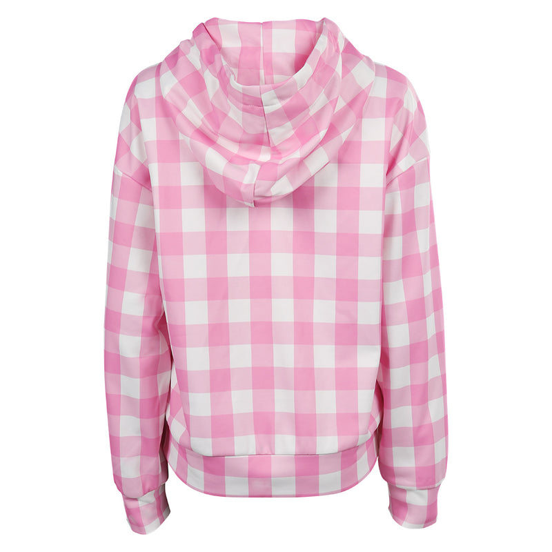 2023 Doll Movie Women Pink Plaid Hoodie Fashion Collocation Party Carnival Halloween Cosplay Costume