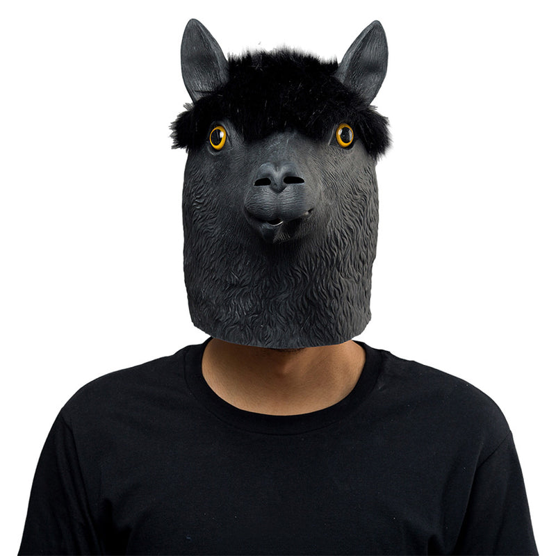 Black Alpaca Helmet Halloween Animal Latex Helmet Full Face Adult Cosplay Props