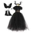 5Pcs Set Kids Girls Maleficent Cosplay Costume Dress Headband Outfits Halloween Carnival Suit