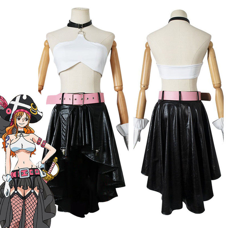 One Piece Film: Red Nami Cosplay Costume Top Skirt Hat Outfits Halloween Carnival Suit