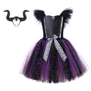 Kids Girls Maleficent Cosplay Costume Headband Outfits Halloween Carnival Suit