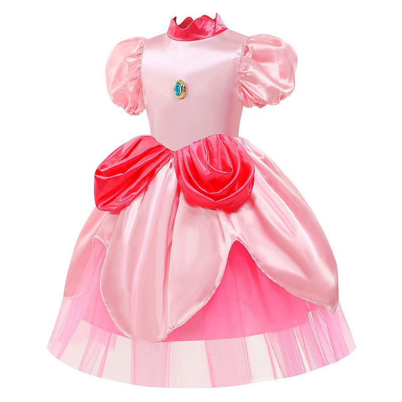 Kids Children Princess Peach Cosplay Costume Mesh Dress Outfits Halloween Carnival Suit