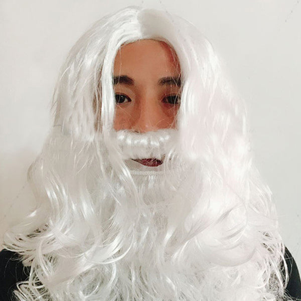 Christmas Santa Claus Beard and Wig Set Cosplay Costume Prop Halloween Carnival Party Suit