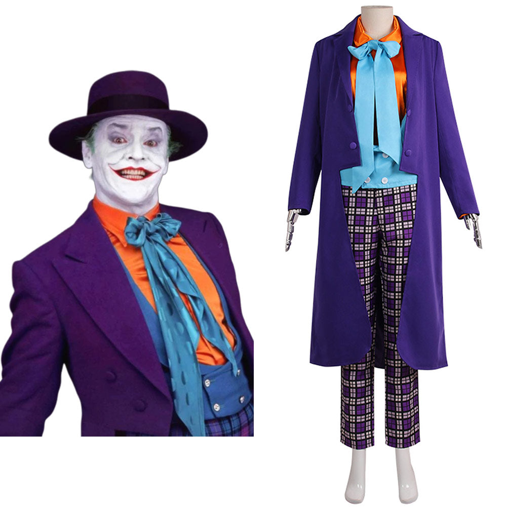 Batman 1989 the joker Jack Nelson Joker Purple Suit Hat Outfits Cospla