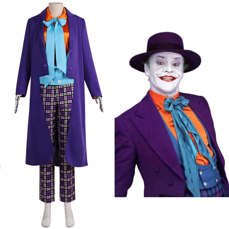 Batman 1989 the joker Jack Nelson Joker Purple Suit Hat Outfits Cosplay Costume