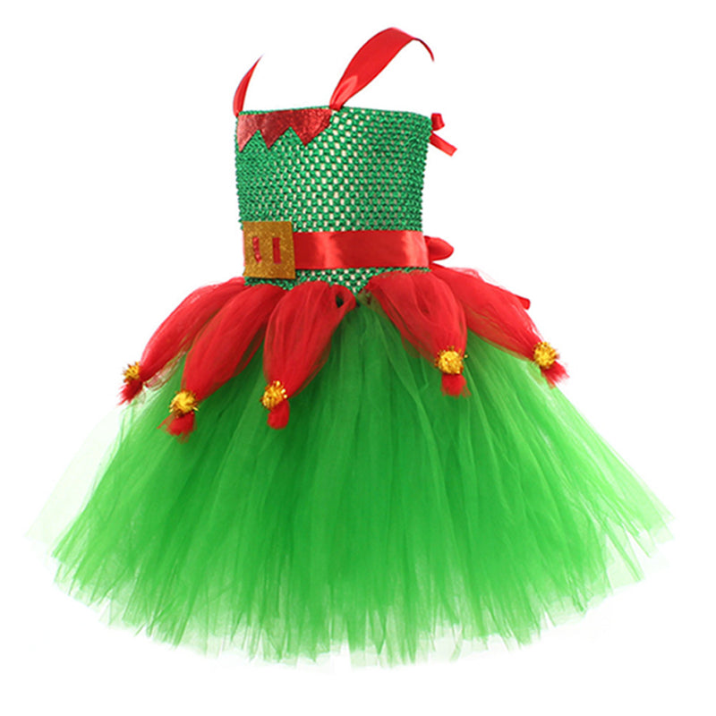 Girls Kids Green Christmas Cosplay Costume Dress Outfits Halloween Carnival Suit