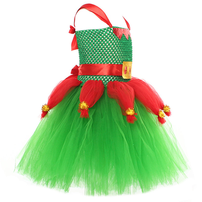 Girls Kids Green Christmas Cosplay Costume Dress Outfits Halloween Carnival Suit