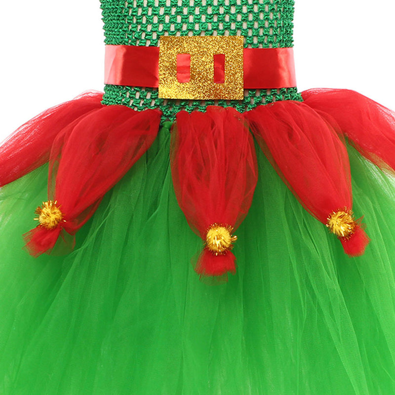 Girls Kids Green Christmas Cosplay Costume Dress Outfits Halloween Carnival Suit