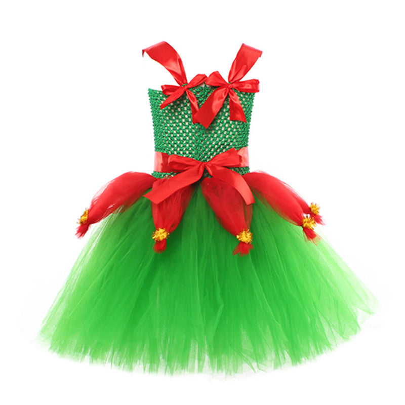 Girls Kids Green Christmas Cosplay Costume Dress Outfits Halloween Carnival Suit