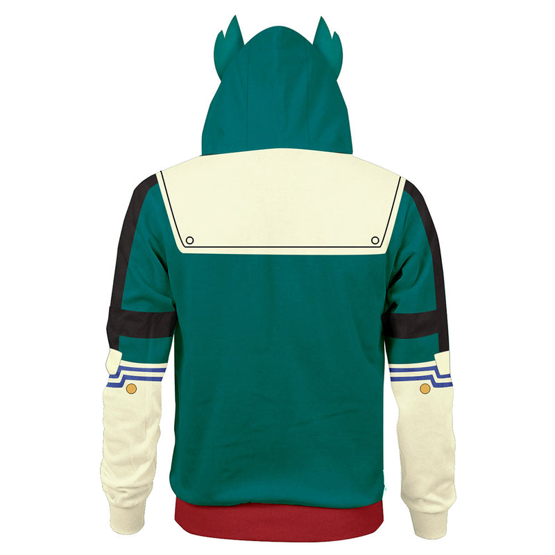 Unisex Midoriya Izuku Battle Suit Cosplay Hoodies  Zip Up 3D Print Jacket Sweatshirt