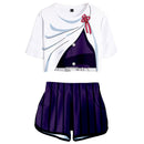 Women  Crop Top Sets Tsuyuri Kanawo Cosplay Short Sleeve T-shirt Shorts 2 Pieces Sets Casual Clothes