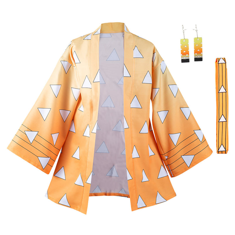 Agatsuma Zenitsu Halloween Carnival Suit with Earrings Belt Cosplay Costume