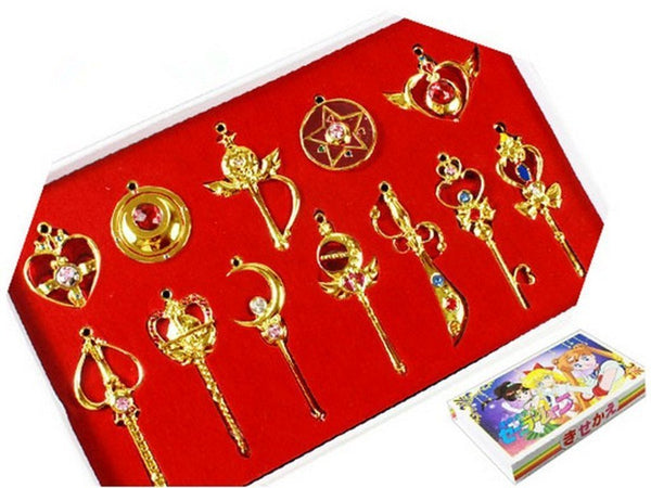 Sailor Moon Cosplay Keychain Pendant Necklace Collection Sets 14Pcs Cosplay Accessories