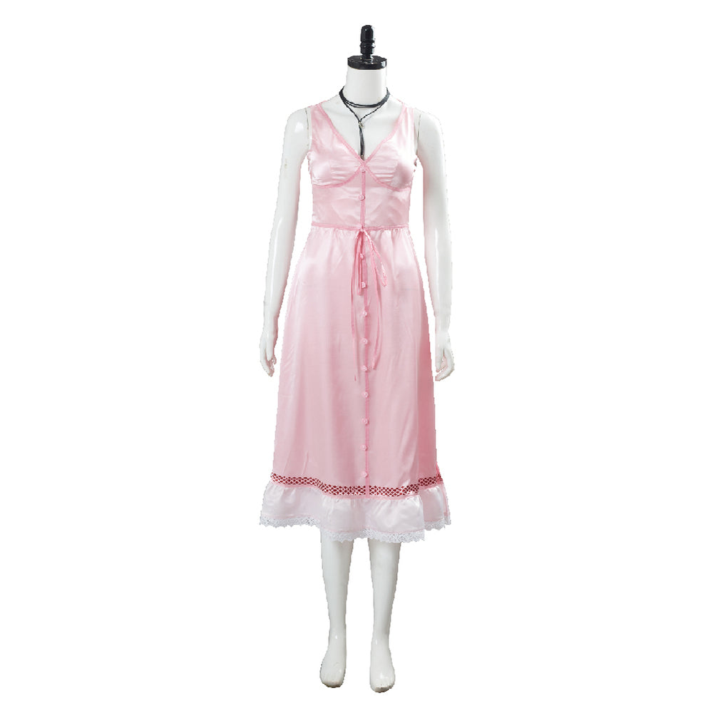 aerith pink dress Final Fantasy VII 7 Aeris Gainsborough Outfit Cosplay Costume filter_style:Polos Ball Gown Jessica Howard to allow for very Style:Lydia Outfit + Wig