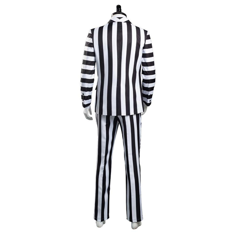 Beetlejuice Adam Men Black and White Striped Suit Jacket Shirt Pants Outfits