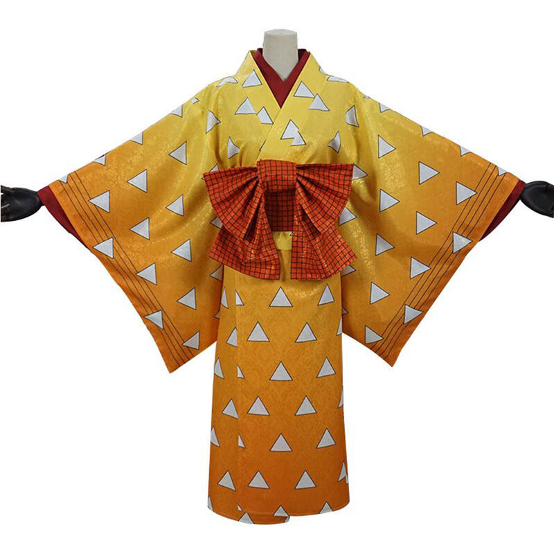 Agatsuma Zenitsu Women Kimono Outfits Halloween Carnival Costume Cosplay Costume