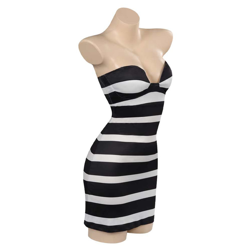 2023 Movie Black and White Stripes Dress Outfits Halloween Carnival Co