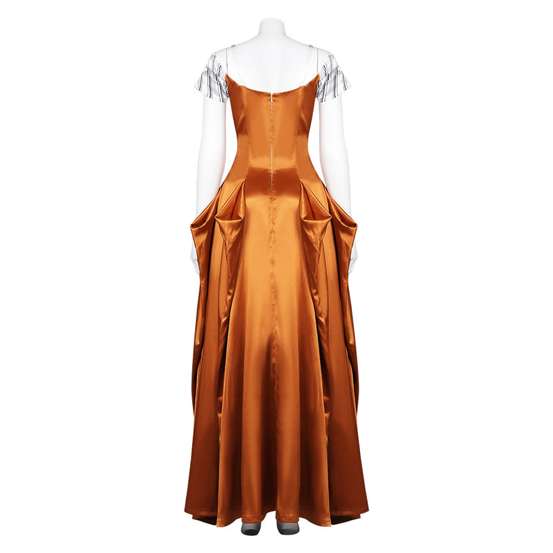 carrie gilded pleated maxi dress Carrie Coon's Backless Premiere Gown Is an Architectural Wonder