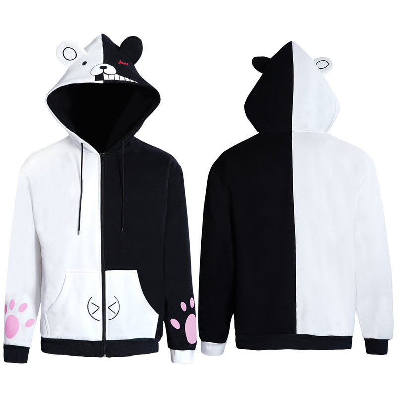 Danganronpa Dangan Ronpa Monokuma Hoodie Black and White Bear Zipper Jacket Coat Cosplay Costume