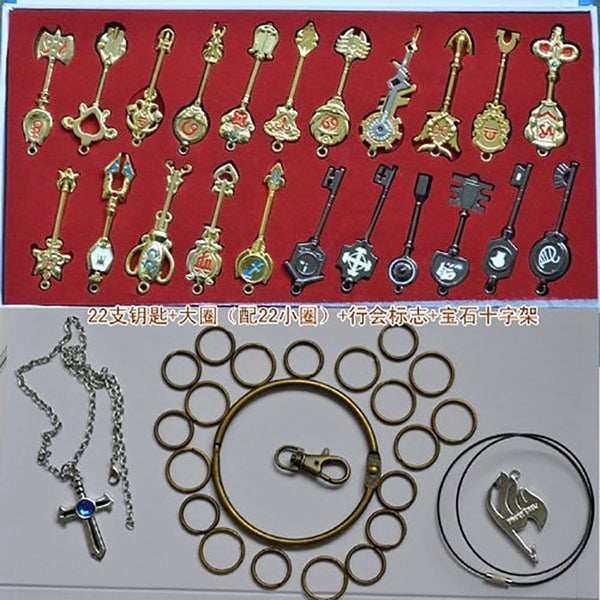 Fairy Tail Lucy Keys Golden Zodiac Keychain Necklace Pendant Set