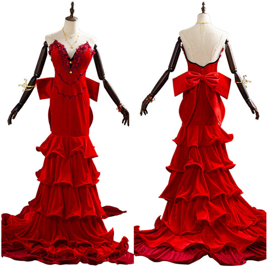 FF VII Remake Aerith Aeris Gainsborough Red Party Dress Halloween Cosplay Costume
