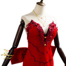 FF VII Remake Aerith Aeris Gainsborough Red Party Dress Halloween Cosplay Costume