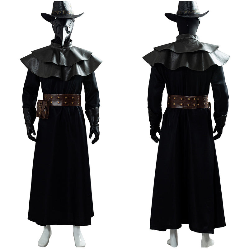 Plague Doctor Costume Full Steampunk Halloween Masquerade Mask Cosplay Costume Black