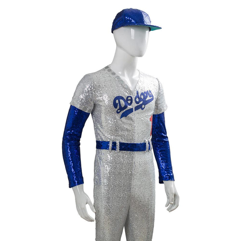 Rocketman Elton John Dodgers Baseball Uniform Cosplay Sequin Jumpsuit Hat  Set