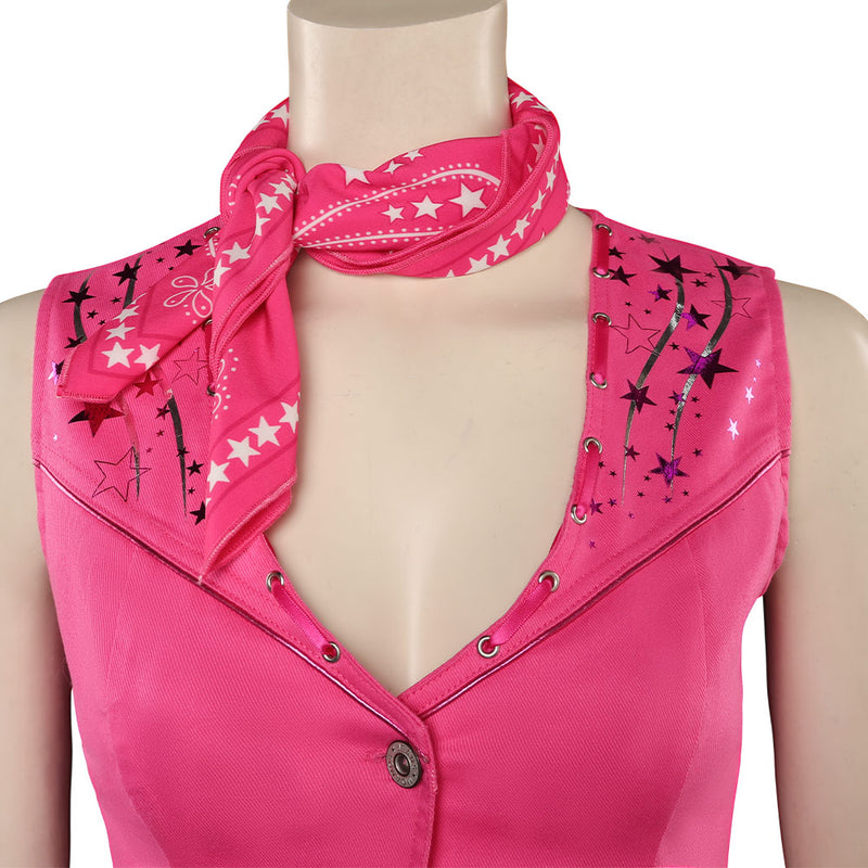 Barbie Girls Pink Vest Long Pants Scarf Cowgirl Outfit Halloween Cosplay  Costume