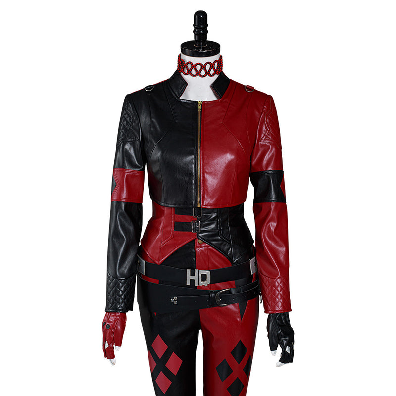 Halloween Harley Quinn Style Black Red Metallic Legging