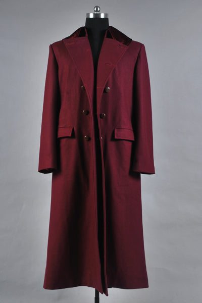 Doctor Who 4th Doctor Plum Red Long Trench Wool Coat Costume