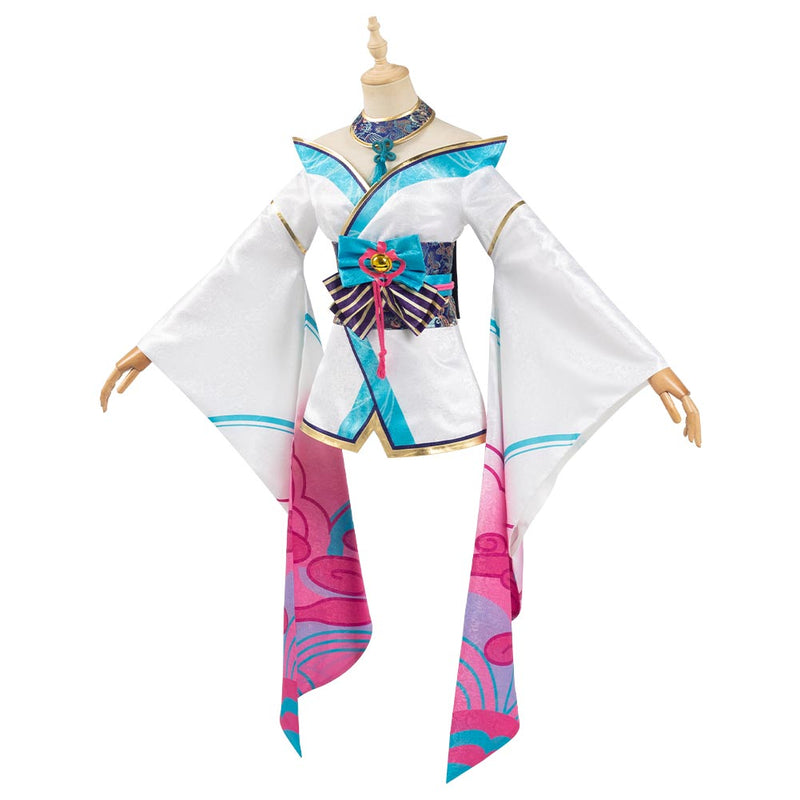 League of Legends LOL Fox Ahri The Nine-Tailed Fox Women Kimono Dress Outfit Halloween Carnival Suit Cosplay Costume