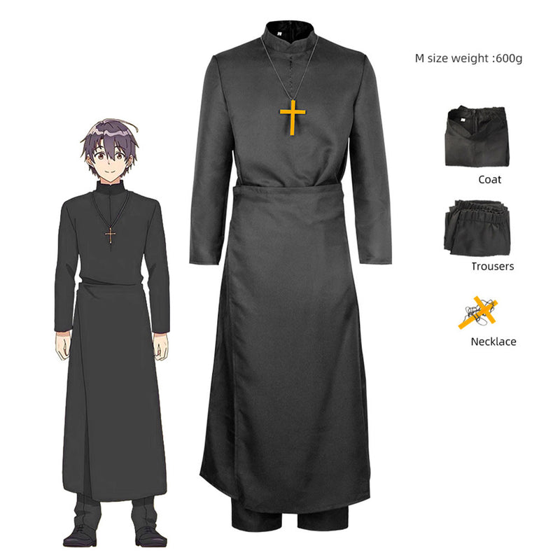 Anime Saint Cecilia and Pastor Lawrence Black Outsuits Halloween Carnival Party Costume