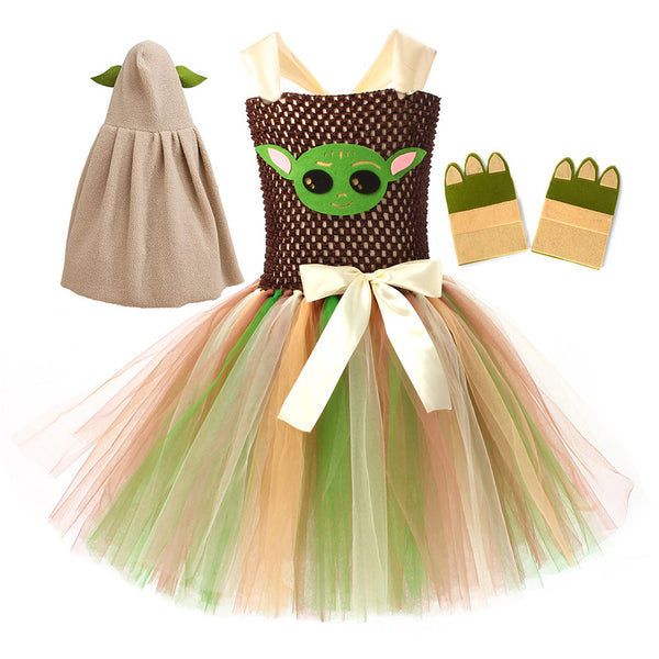 Kids Girls Baby Yoda Cosplay Costume Dress Halloween Carnival Party Disguise Suit