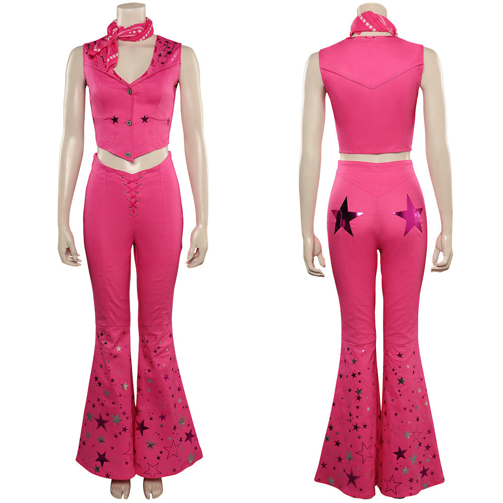Girl Movie Barbie Pink Cowgirl Star-Covered Flared Pants Cosplay
