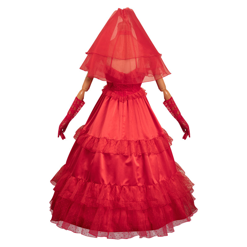 Beetlejuice Lydia Deetz Original Design Red Silks Sexy Adult Wedding Dress Party Carnival Halloween Cosplay Costume Beetlejuice Lydia Deetz Original Design Red Silks Sexy Adult Wedding Dress Party Carnival Halloween Cosplay Costume