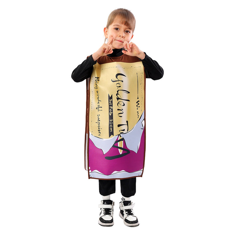 Charlie and the Chocolate Factory Movie Kids Children Gold Coupon Cosplay Costume