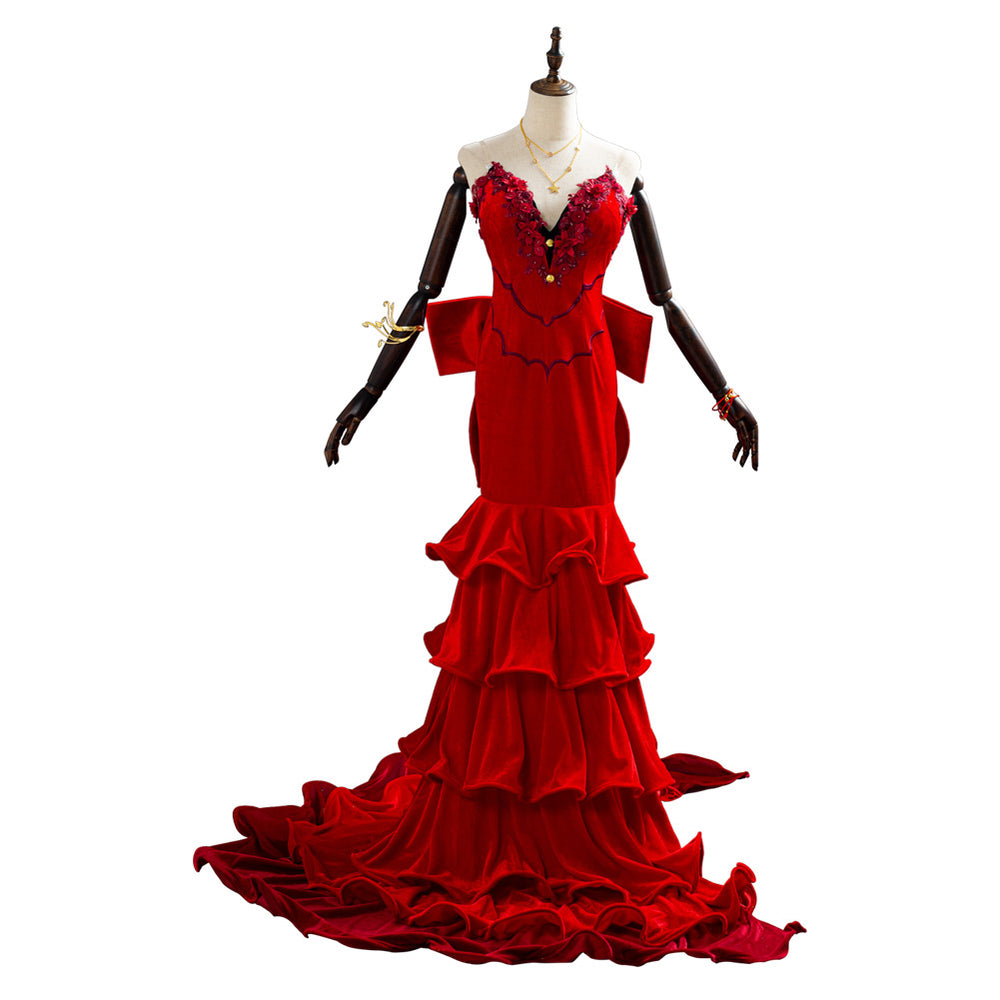 FF VII Remake Aerith Aeris Gainsborough Red Party Dress Halloween Cosplay  Costume