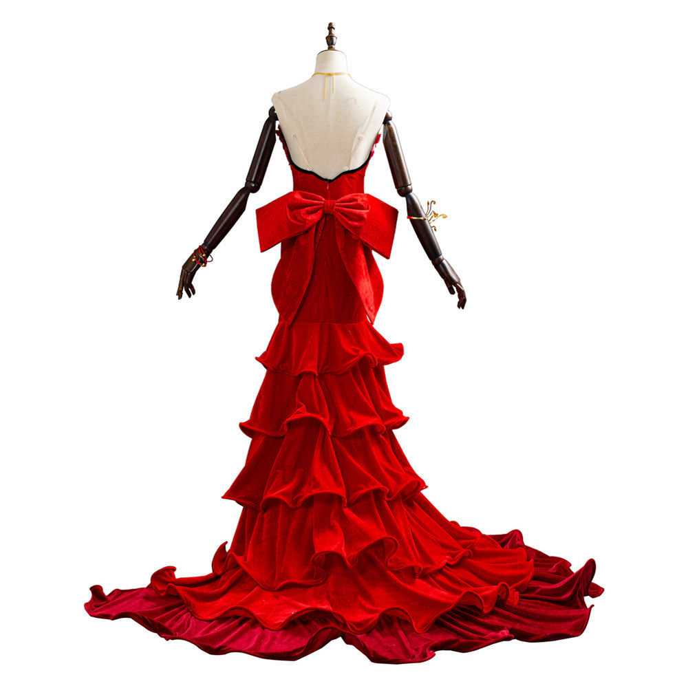 FF VII Remake Aerith Aeris Gainsborough Red Party Dress Halloween Cosplay  Costume
