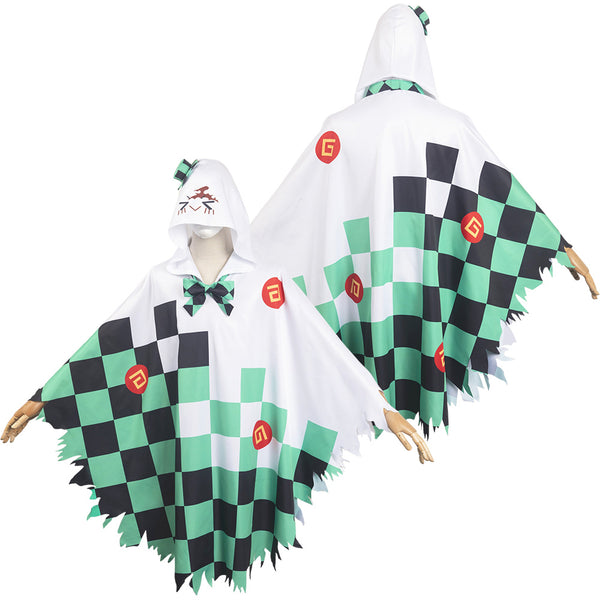 Demon Slayer Kamado Tanjirou Ghost Unisex Green Hooded Cape Roleplay Party Carnival Halloween Cosplay Costume