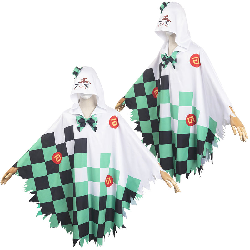 Demon Slayer Kamado Tanjirou Ghost Unisex Green Hooded Cape Roleplay Party Carnival Halloween Cosplay Costume