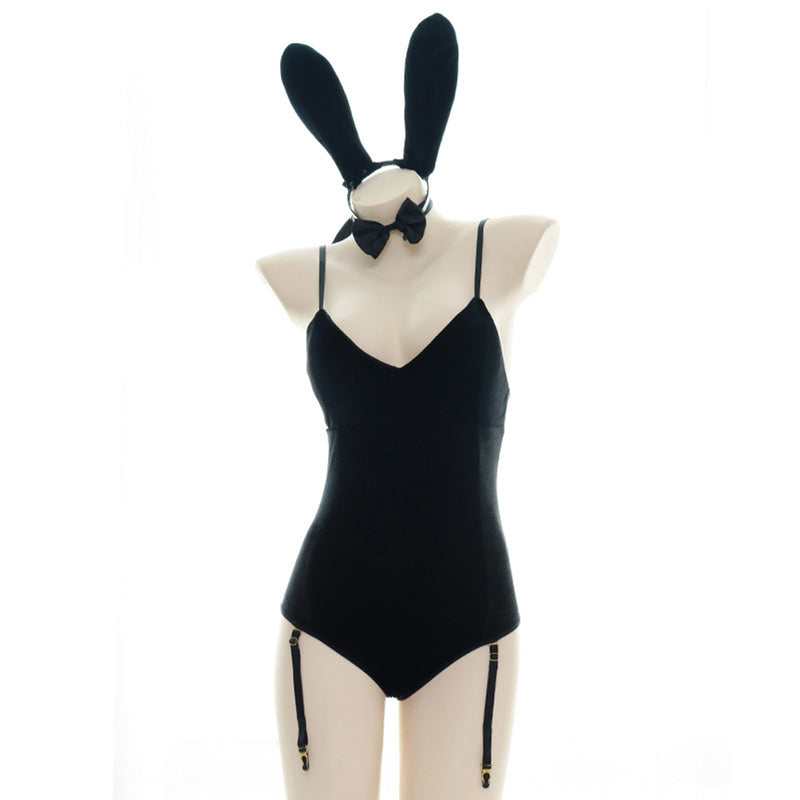 Black Velvet Rabbit Bunny Girls  Uniform Jumpsuit Outfits Halloween Carnival Suit Cosplay Costume