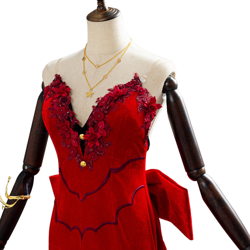 fantasy red dress FF VII Remake Aerith Aeris Gainsborough Red Party Dress Halloween Cosplay Costume